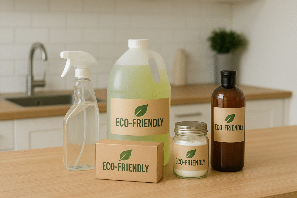 Eco-friendly supplies used for commercial home cleaning