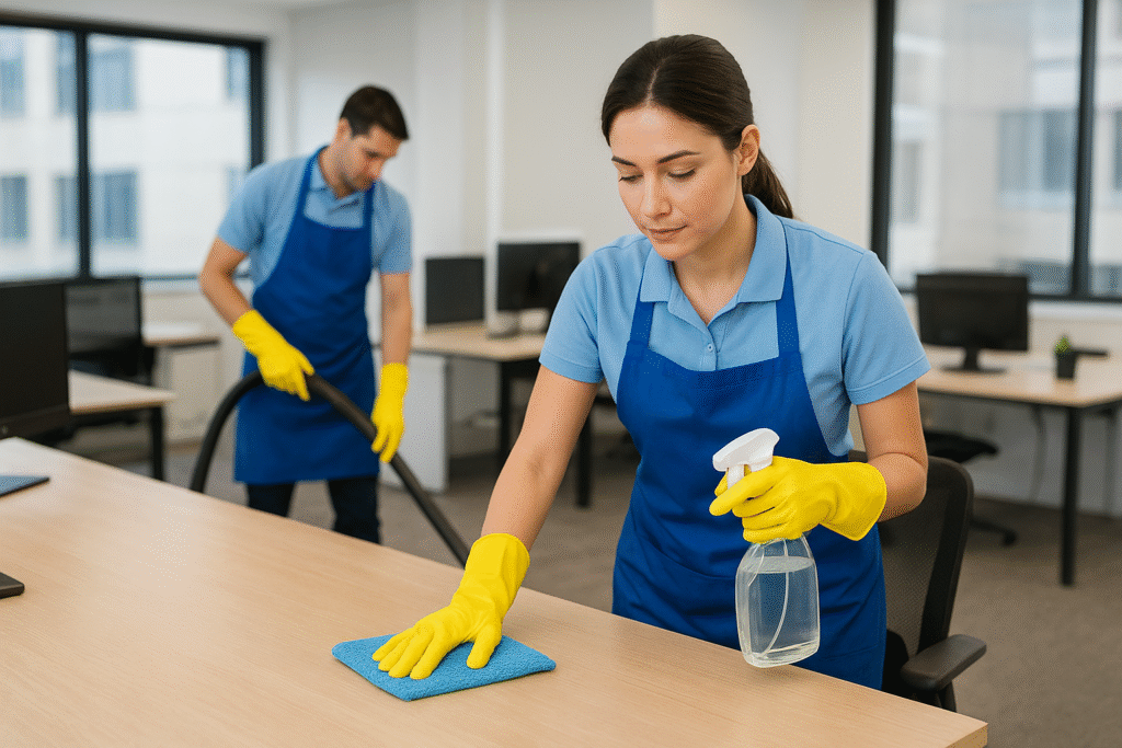 Professional cleaners performing commercial home cleaning
